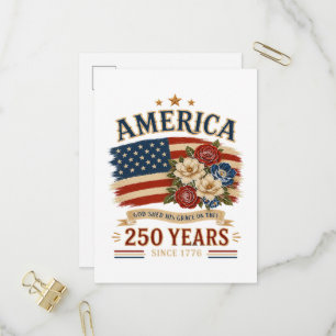 Postal De Invitación América 250 años desde 1776 Bandera floral patriót