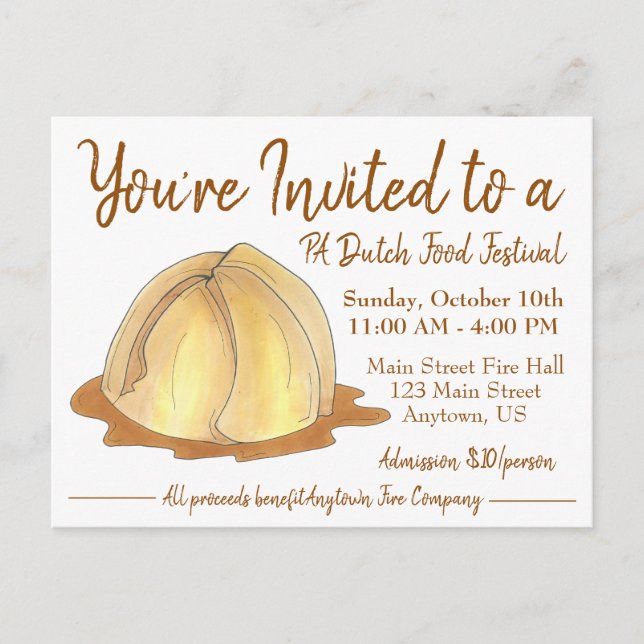 Postal De Invitación Amish Pennsylvania PA Festival holandés de comida  (Anverso)