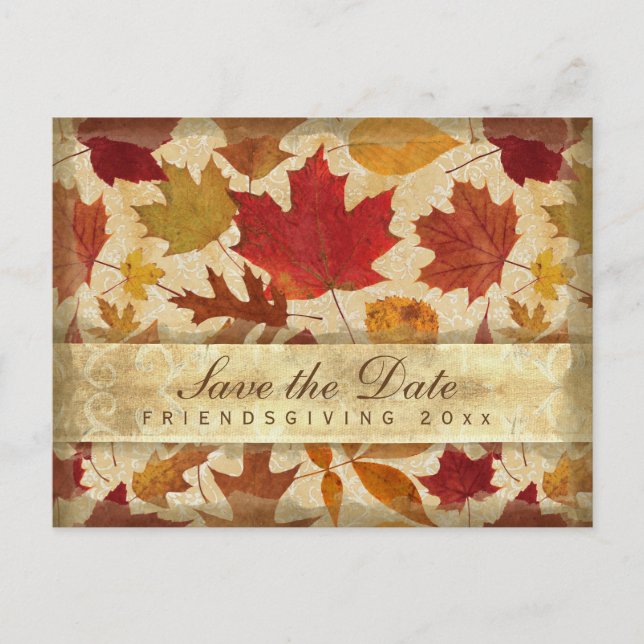 Postal De Invitación Amistad salva la fecha otoño deja Beige (Anverso)