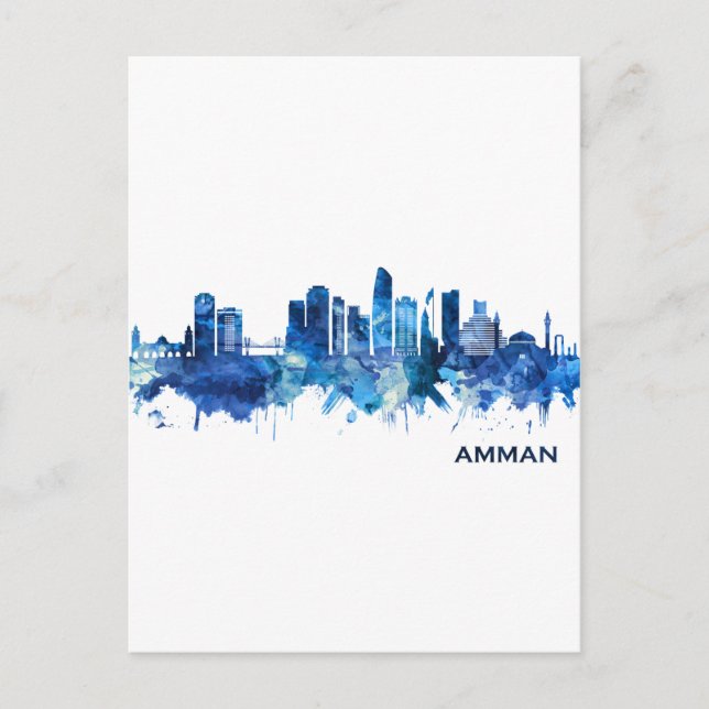 Postal De Invitación Amman Jordan Skyline Blue (Anverso)