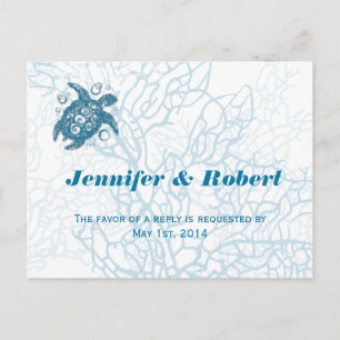 Postal De Invitación Amo a la tortuga Aqua Boda RSVP Postcard