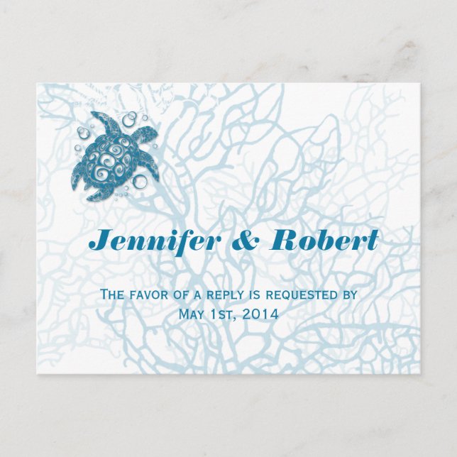 Postal De Invitación Amo a la tortuga Aqua Boda RSVP Postcard (Anverso)