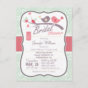 Postal De Invitación Amo Aves Ducha de Novias; Paisley Verde Sage