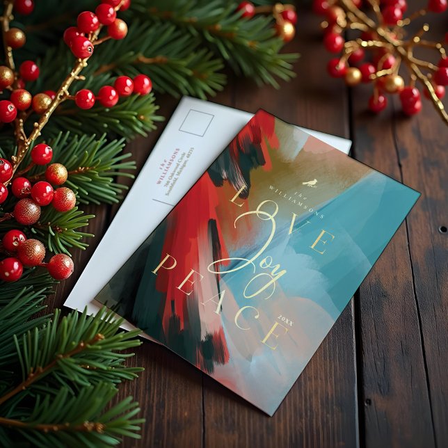 Postal De Invitación Amor Alegría y Paz Cardenal Rojo Abstracto Acuarel (Love Joy & Peace Red Cardinal Abstract Watercolor Invitation Postcard)