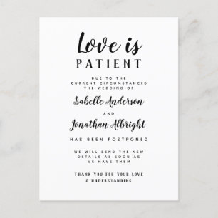 Postal De Invitación Amor es paciente elegante boda pospuesta