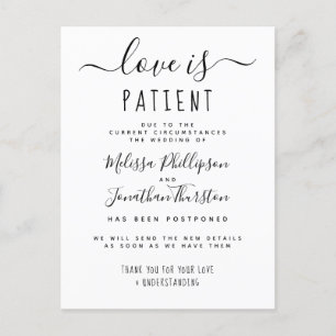 Postal De Invitación Amor es paciente elegante boda pospuesta