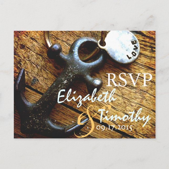 Postal De Invitación Ancla de Amo RSVP Postcard (Anverso)