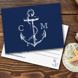 Postal De Invitación Ancla de boceto náutico de la marina Elección de c