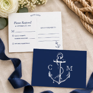 Postal De Invitación Ancla de boceto náutico de la marina RSVP