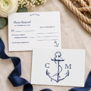 Postal De Invitación Ancla de boceto náutico RSVP blanco