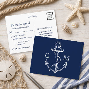 Postal De Invitación Ancla de bosquejo náutico de la Marina Opción de