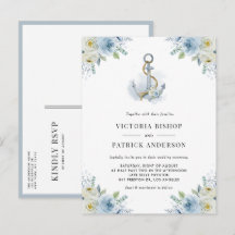Ancla Floral Acuarela Azul Nupcial Náutico