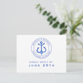 Postal De Invitación Anclaje Náutico Azul | Boda RSVP