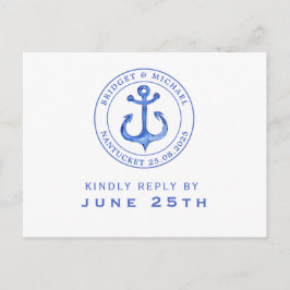 Postal De Invitación Anclaje Náutico Azul | Boda RSVP