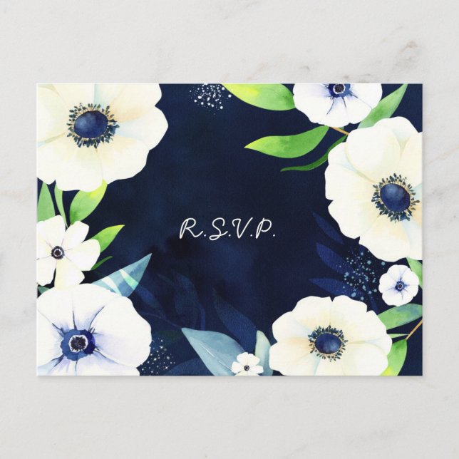 Postal De Invitación Anemone Floral Wreath Wedding RSVP (Anverso)