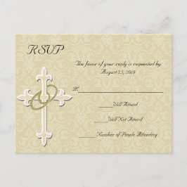 Postal De Invitación Anillos dorados con cruz, respuesta cristiana RSVP