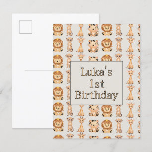 Postal De Invitación Animales de Safari Bebés Lindos
