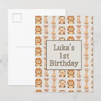 Postal De Invitación Animales de Safari Bebés Lindos