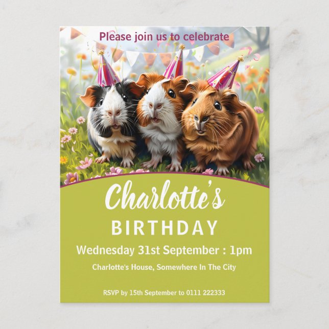 Postal De Invitación Animales fiestas - 3 Fiesta de cumpleaños de cerdo (Anverso)