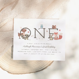 Postal De Invitación Animales Lindos del Bosque Rústico Cumpleaños del 