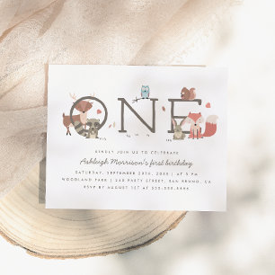 Postal De Invitación Animales Lindos del Bosque Rústico Cumpleaños del 