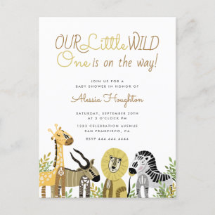 Postal De Invitación Animales poco salvajes Baby Shower de un safari
