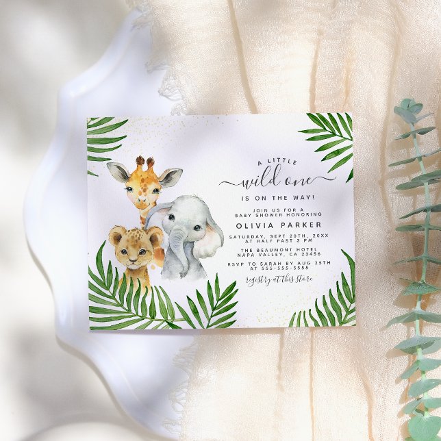 Postal De Invitación Animales y palmas de Safari dejan un Baby Shower s (Subido por el creador)