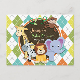 Postal De Invitación Animales zoológicos en un colorido argyle