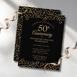Postal De Invitación Aniversario de bodas número 50 Corazones de oro ne