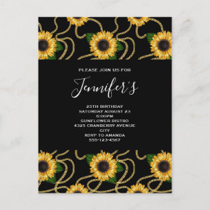 Postal De Invitación Aniversario del elegante patrón de los girasoles a