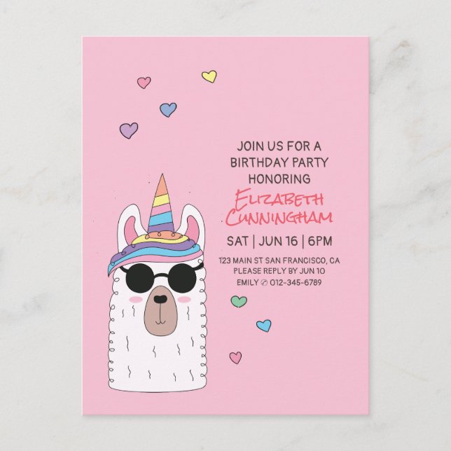 Postal De Invitación Aniversario del Fiesta moderno y bonito de Llamaco (Anverso)