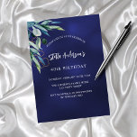 Postal De Invitación Aniversario elegante de la vegetación azul marina<br><div class="desc">Un fondo azul marino,  decorado con vegetación. El color azul es desigual. Personalice y agregue su nombre y detalles del fiesta.</div>