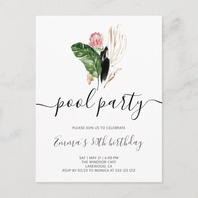 Postal De Invitación Aniversario moderno del Fiesta de la piscina (Anverso)