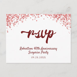 Postal De Invitación Aniversario Rojo de Ruby Confetti RSVP