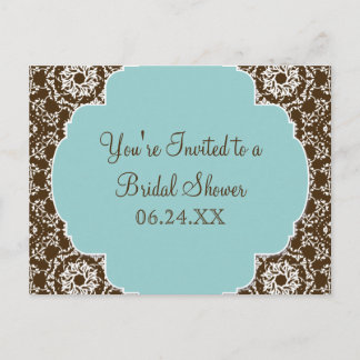 Postal De Invitación AnnaLiese Damask - Ducha nudista azul