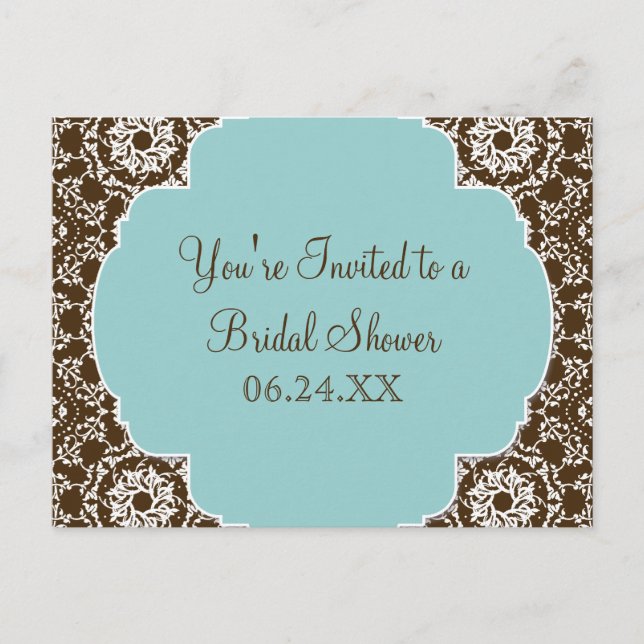 Postal De Invitación AnnaLiese Damask - Ducha nudista azul (Anverso)