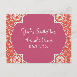 Postal De Invitación AnnaLiese Damask - Tangerine n Watermelon Invite