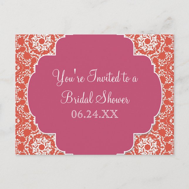 Postal De Invitación AnnaLiese Damask - Tangerine n Watermelon Invite (Anverso)