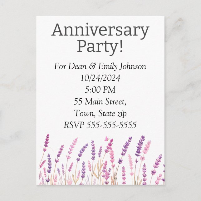 Postal De Invitación Anniversary party invitations (Anverso)