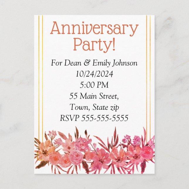 Postal De Invitación Anniversary party invitations (Anverso)