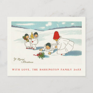 Postal De Invitación Antigüedad divertida de la escena de la nieve