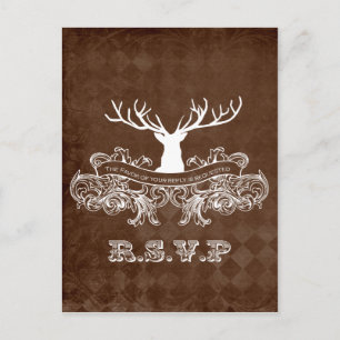 Postal De Invitación Antler Rústico, Deer Winter Woodland Rsvp
