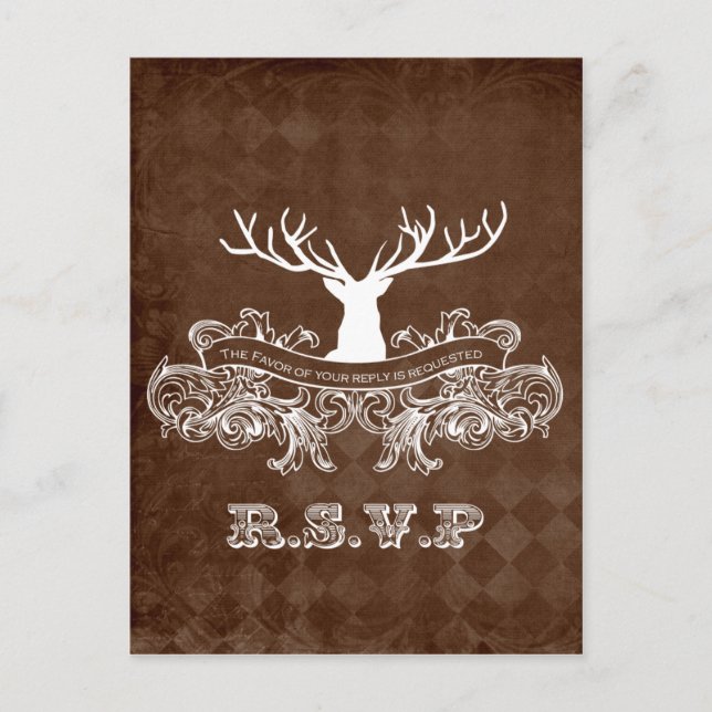 Postal De Invitación Antler Rústico, Deer Winter Woodland Rsvp (Anverso)