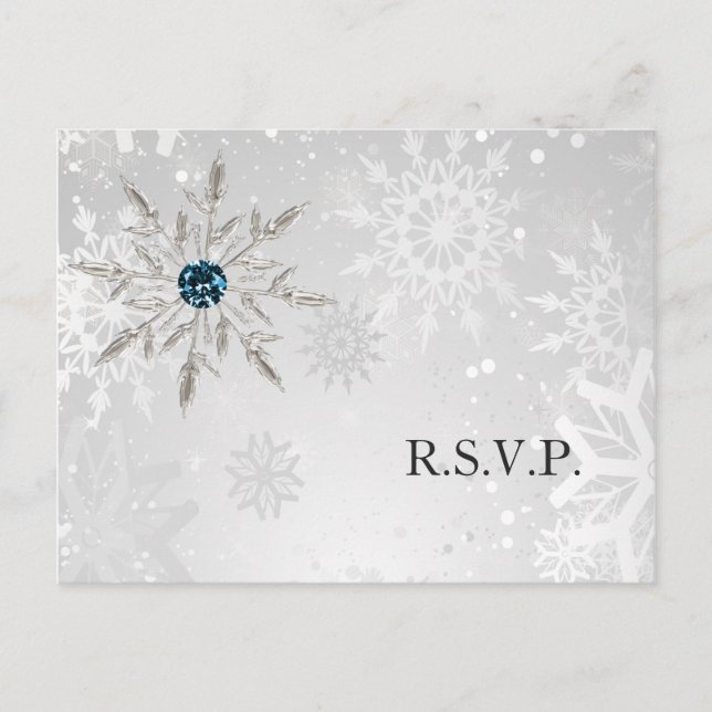 Postal De Invitación aqua plata copos de nieve rsvp boda de invierno (Anverso)