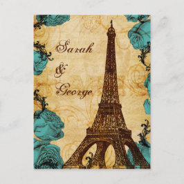 Postal De Invitación aqua vintage eiffel tower Paris boda rsvp