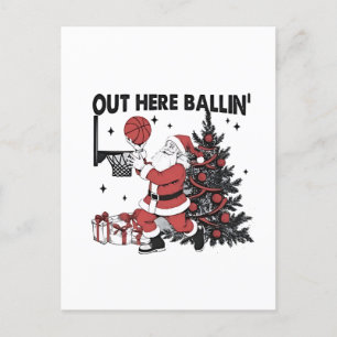 Postal De Invitación Aquí fuera jugando baloncesto Deporte Navidad