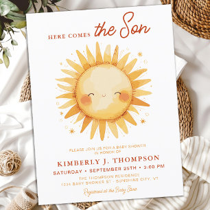 Postal De Invitación Aquí Viene El Baby Shower De Son Cute Sunshine Boy