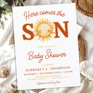 Postal De Invitación Aquí Viene El Baby Shower Del Hijo Sunshine Boho B