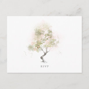 Postal De Invitación Árbol de acuarela verde mínimo moderno RSVP