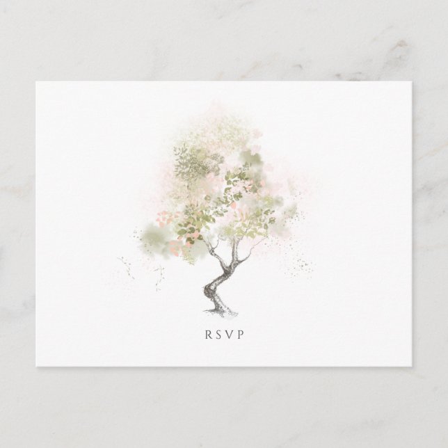 Postal De Invitación Árbol de acuarela verde mínimo moderno RSVP (Anverso)